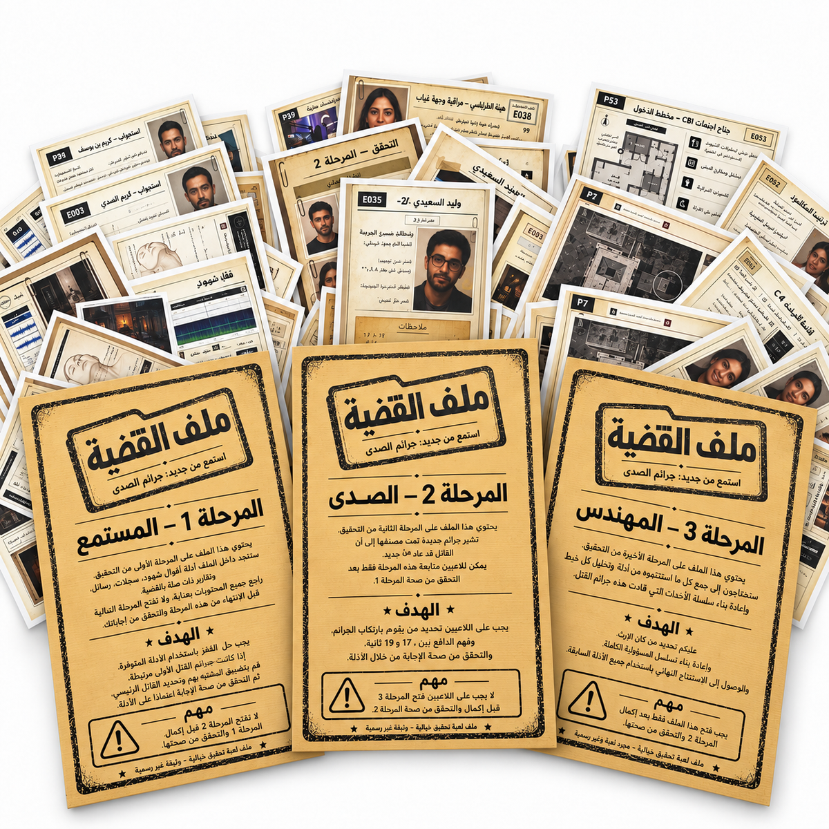 محتويات ملف القضية معروضة على الطاولة