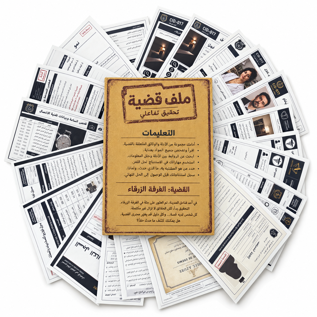 محتويات ملف القضية معروضة على الطاولة